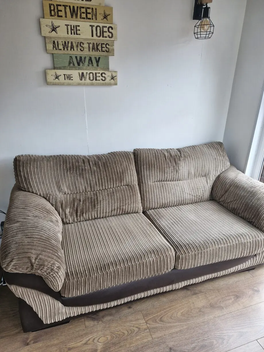 Brown 3 seater jumbo cord sofa