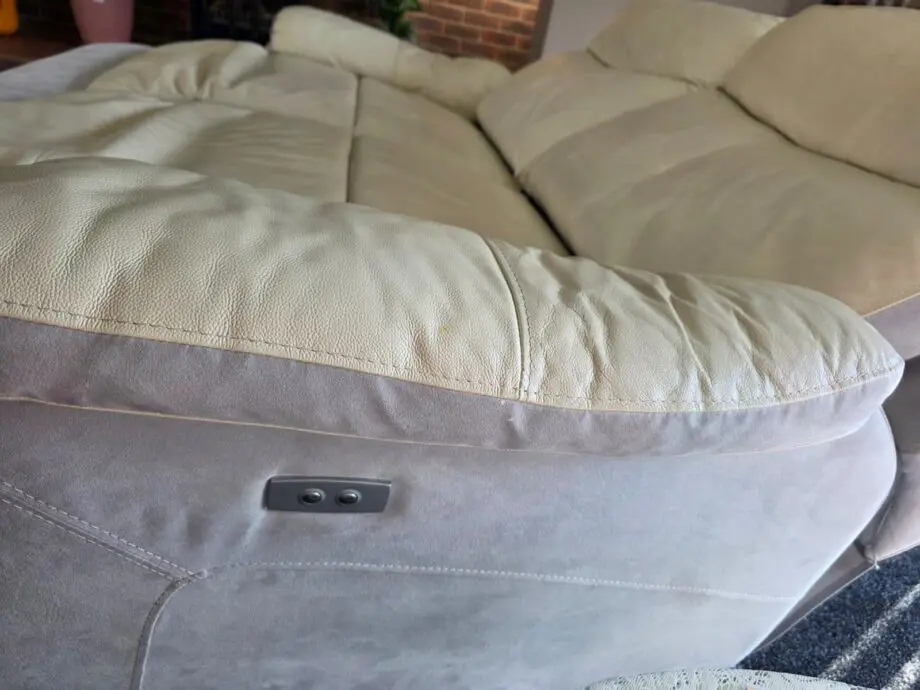 Beige/ Grey Leather Electric Recliner 3-seater sofa