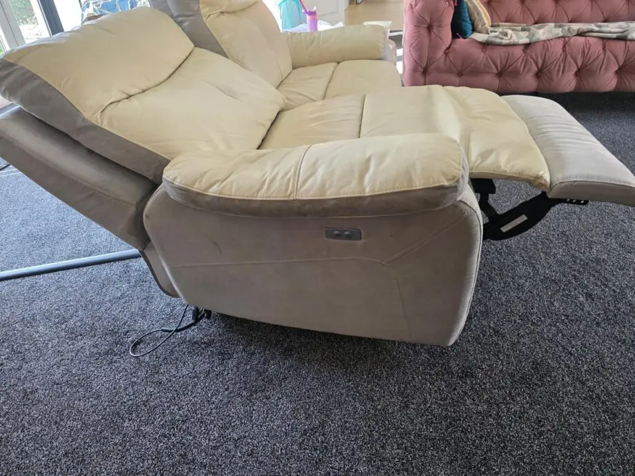 Beige/ Grey Leather Electric Recliner 3-seater sofa