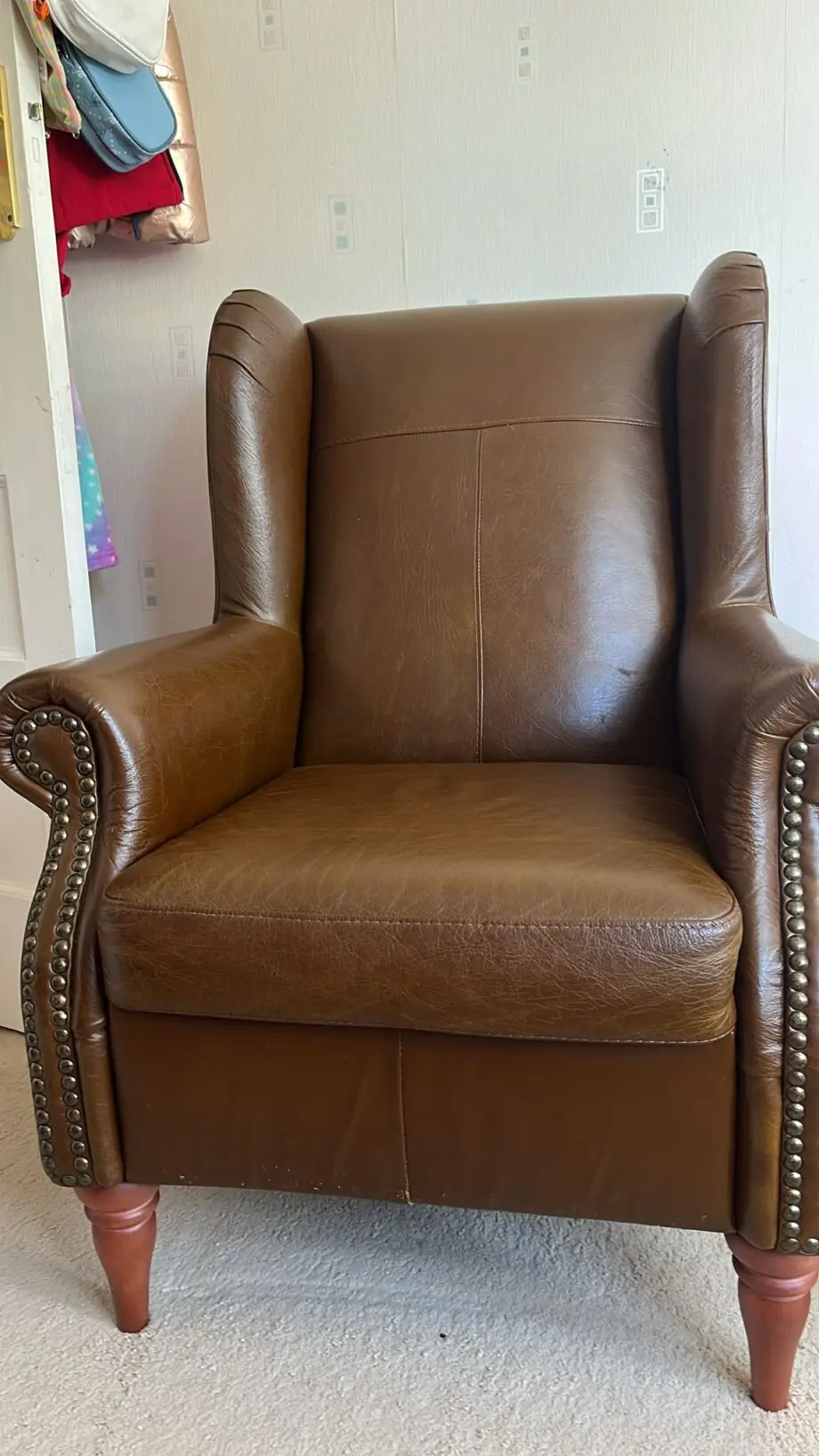 Heart of House Argyll Studded Leather Chair (x2) + Footstool