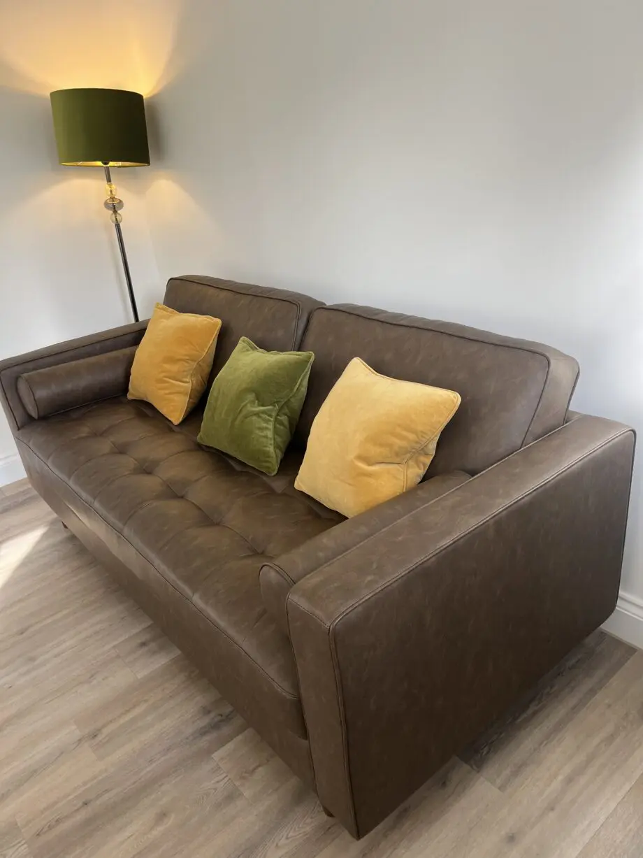 Dunelm Zoe Faux leather mocha 3 seat sofa