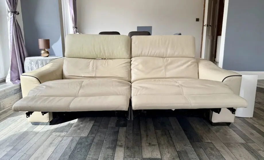 Furniture Village - white/cream colour, fully electric, reclining leather sofa with armchair.