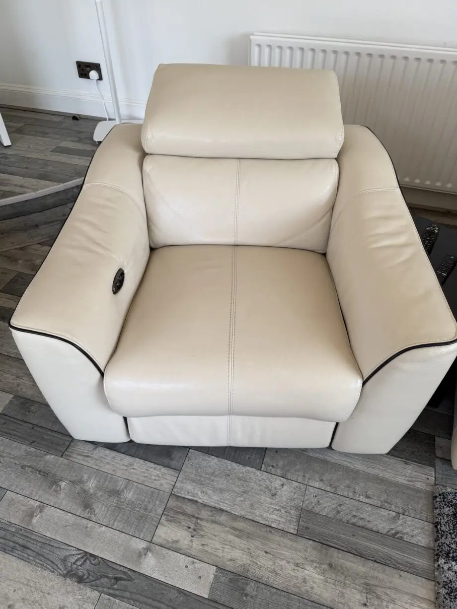 Furniture Village - white/cream colour, fully electric, reclining leather sofa with armchair.