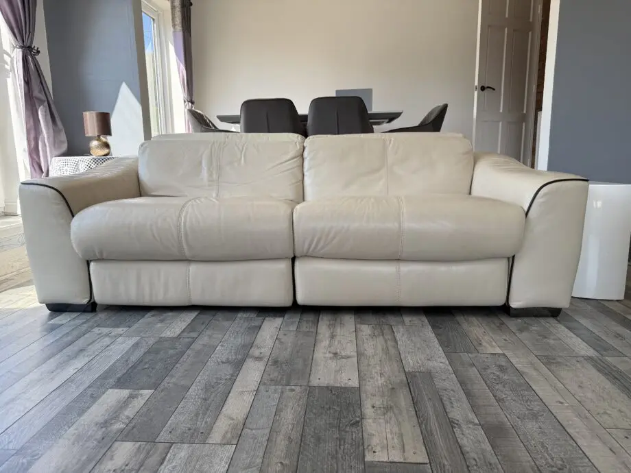 Furniture Village - white/cream colour, fully electric, reclining leather sofa with armchair.