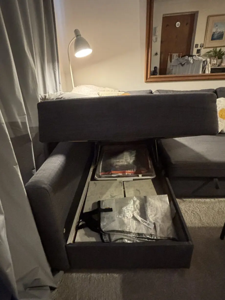 IKEA corner sofa bed with storage