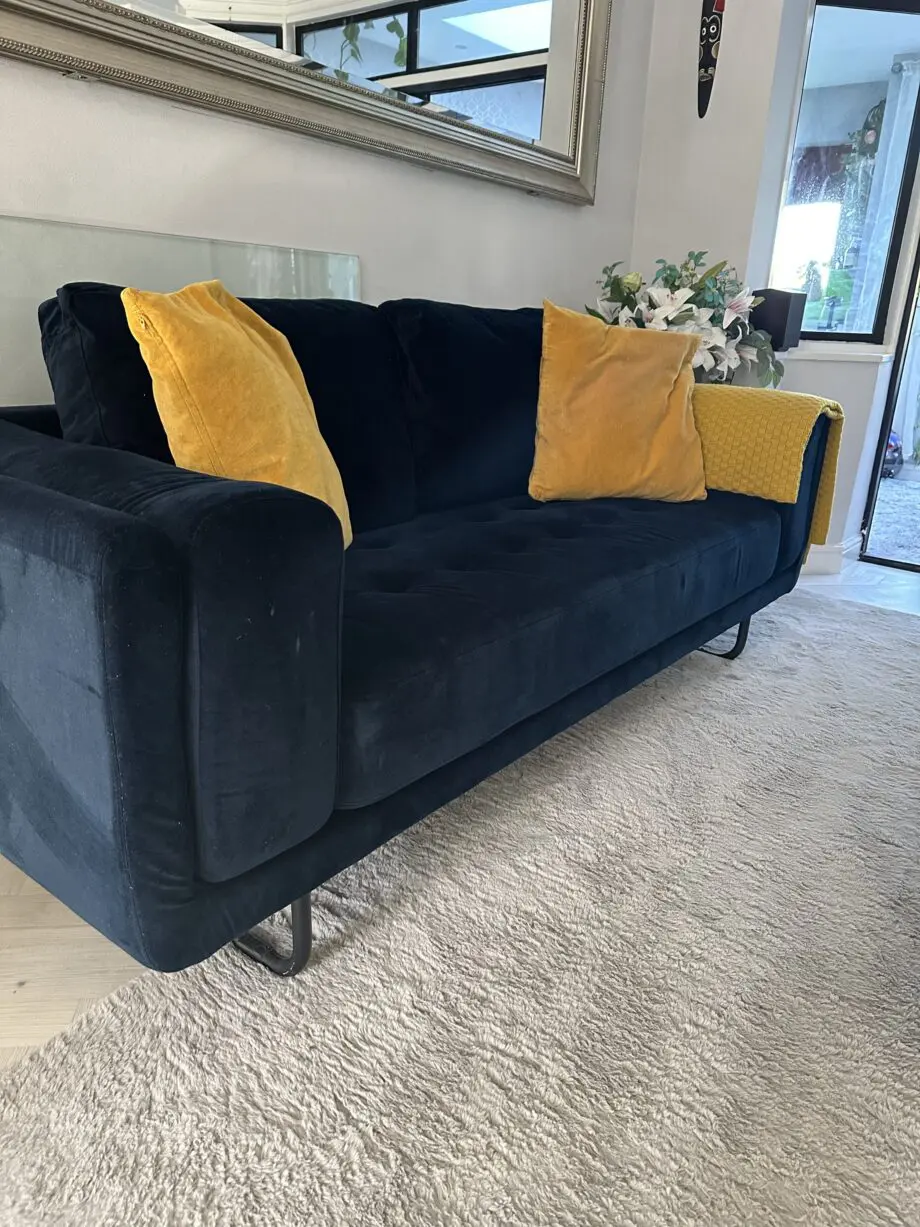 Stunning Navy Blue Velvet Sofa