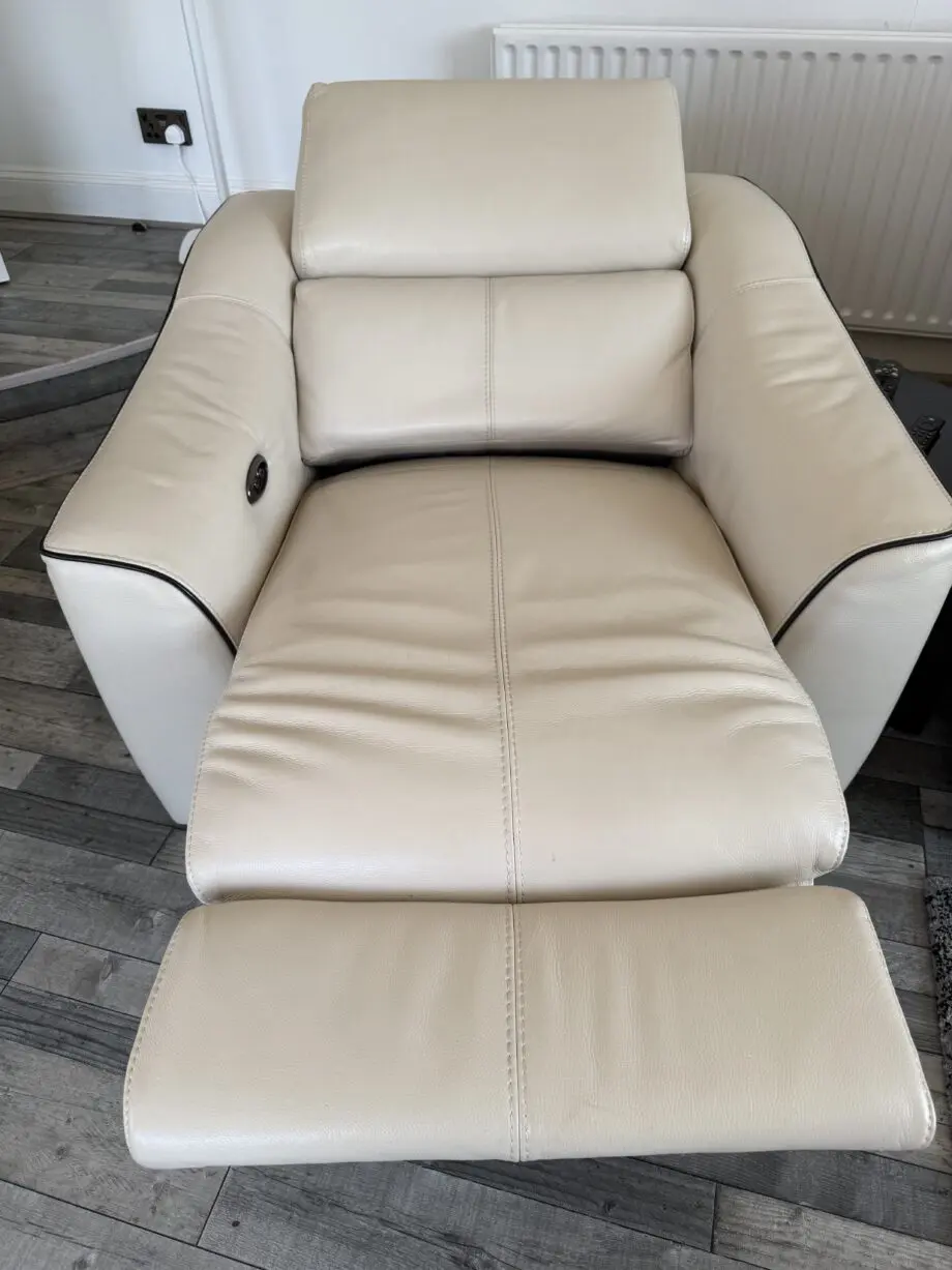 Furniture Village - white/cream colour, fully electric, reclining leather sofa with armchair.