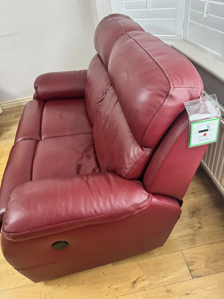 DFS 3 seater and 2 seater leather recliner sofa in wine red colour