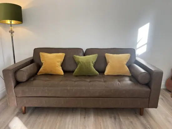 Dunelm Zoe Faux leather mocha 3 seat sofa