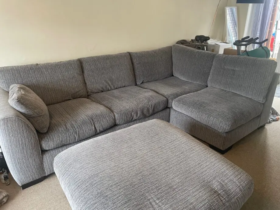 Grey DFS large corner sofa and Pouffe