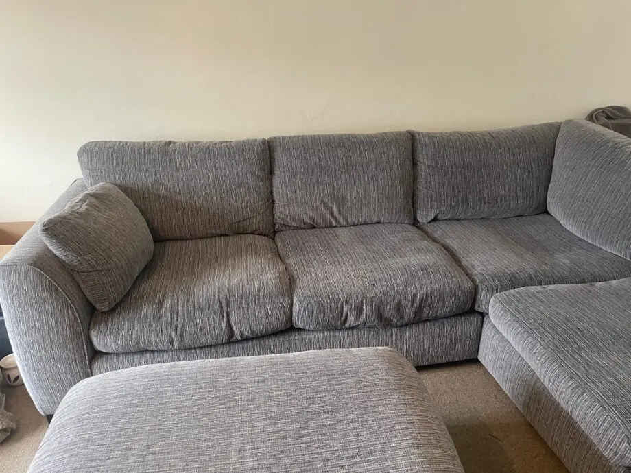 Grey DFS large corner sofa and Pouffe