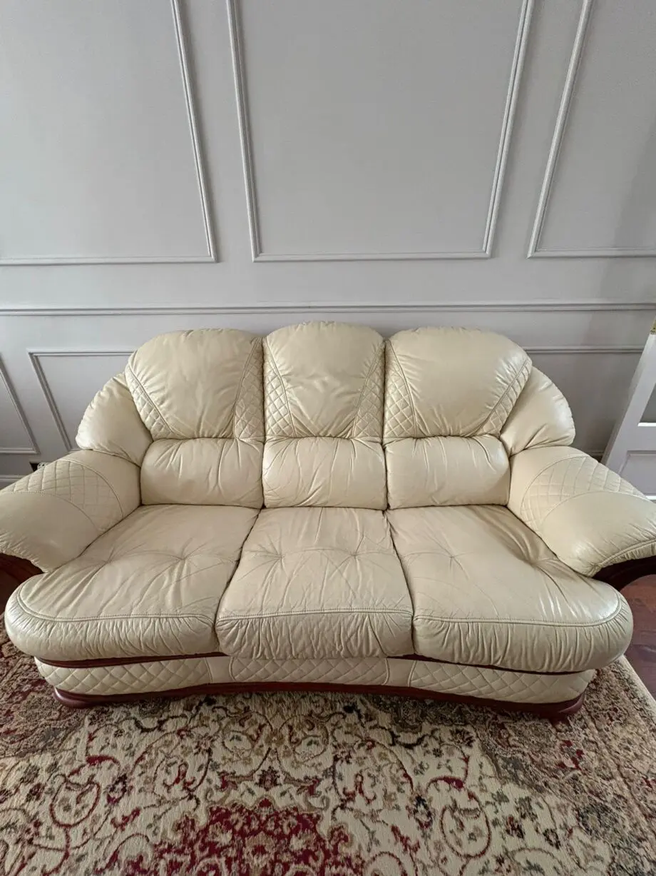 Bespoke leather and wood sofa set