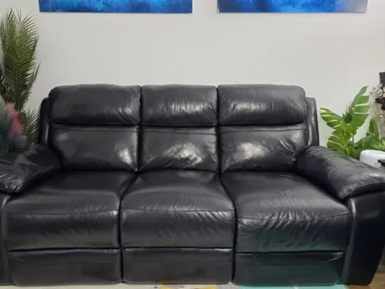 Harveys 3 seater pure black leather recliner sofa