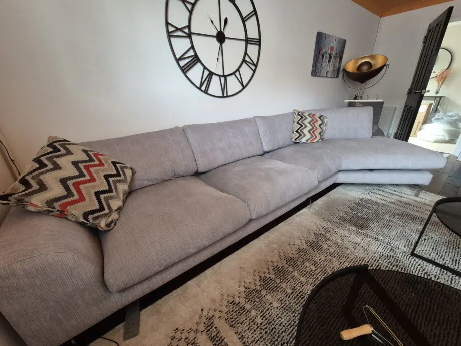 Designer silver grey cord chenille 6-seater sofa