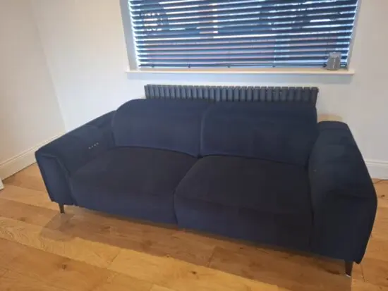 Brand New Torren 3 Seater Power Recliner with Headrests & Storage in Blue Velvet
