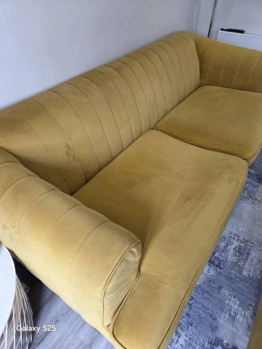 Dfs yellow mustard sofa and footstool