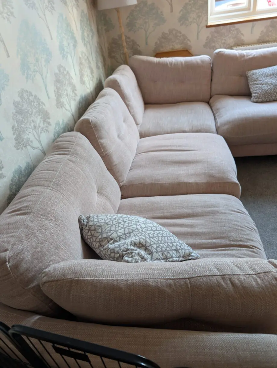 Sofology pink fabric corner sofa