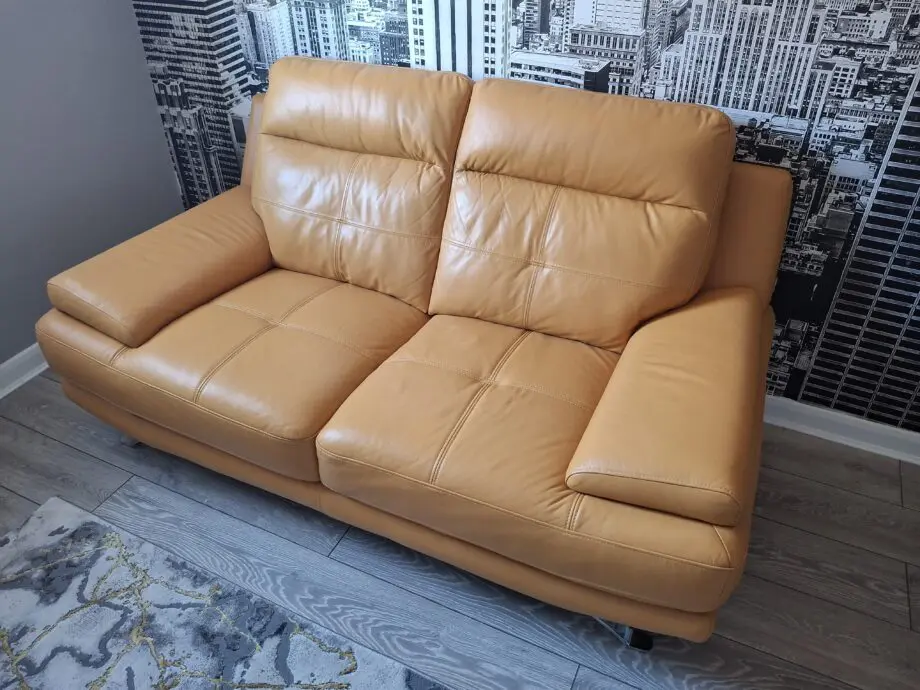 Mustard colour Leather 2 seater sofa