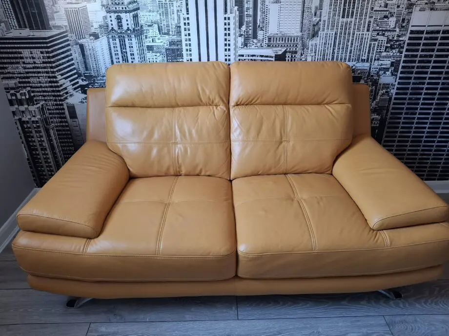 Mustard colour Leather 2 seater sofa