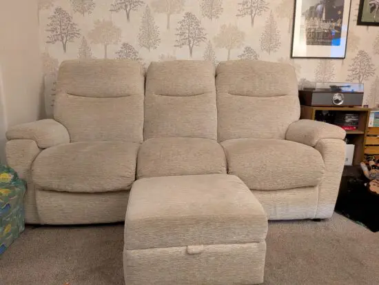 Cream 3 seater sofa with footstool