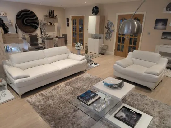 Stunning White Leather Sofology Sofa & matching Armchair