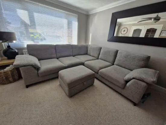 DFS grey corner sofa & footstool