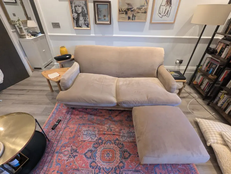 Loaf Pudding 2-seater sofa (milky) & sugarplum footstool