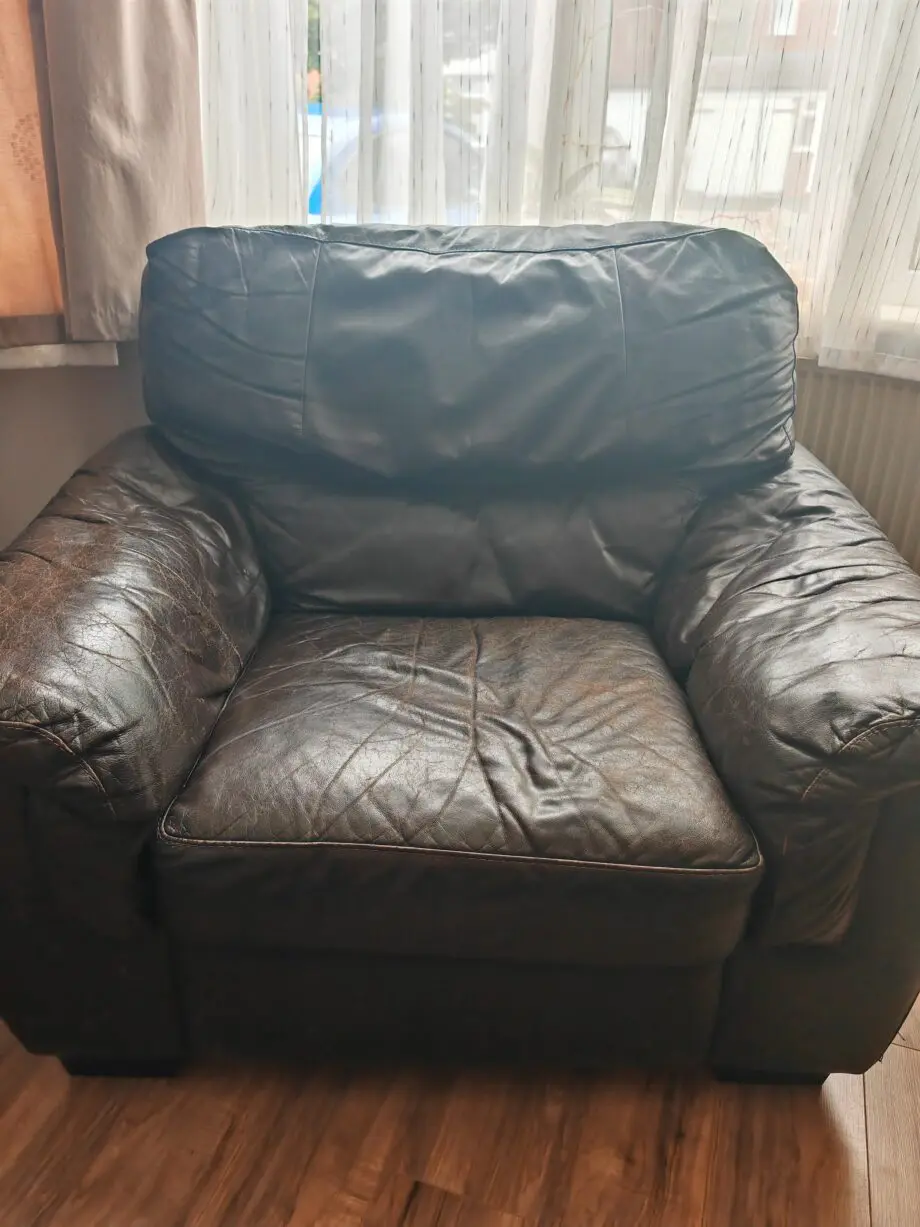 Brown leather armchair