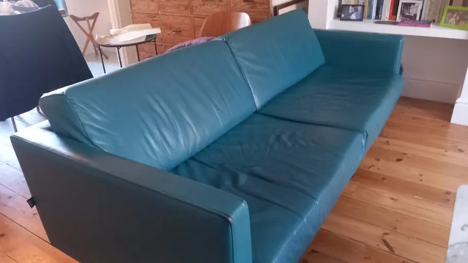 Blue leather sofa