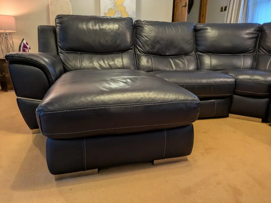 DFS Director Navy Leather left hand facing power chaise corner sofa