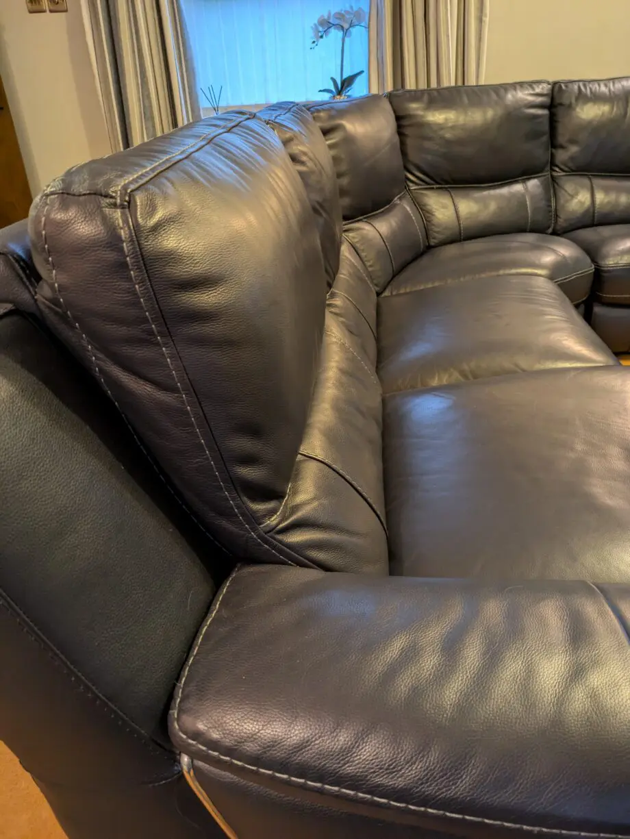 DFS Director Navy Leather left hand facing power chaise corner sofa