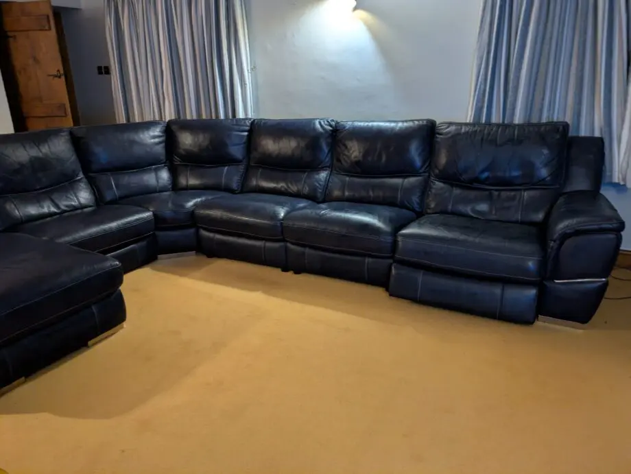 DFS Director Navy Leather left hand facing power chaise corner sofa