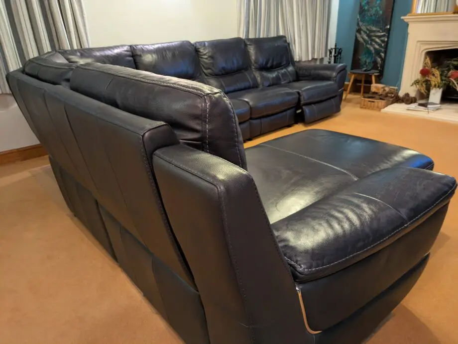 DFS Director Navy Leather left hand facing power chaise corner sofa