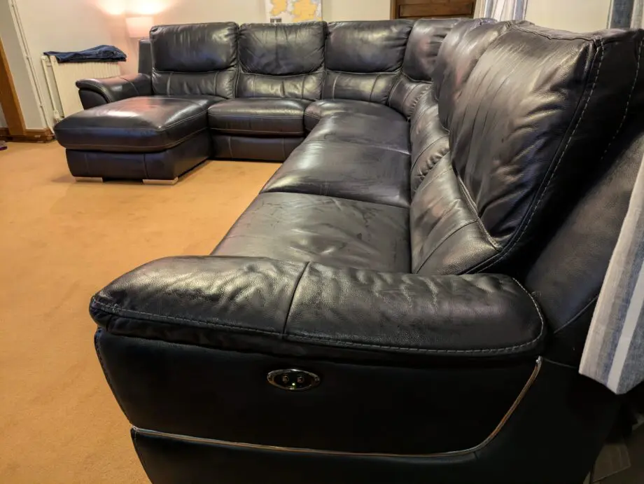 DFS Director Navy Leather left hand facing power chaise corner sofa