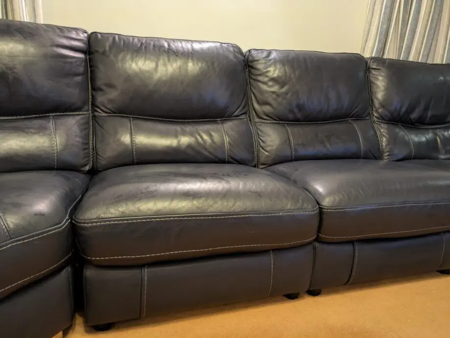DFS Director Navy Leather left hand facing power chaise corner sofa