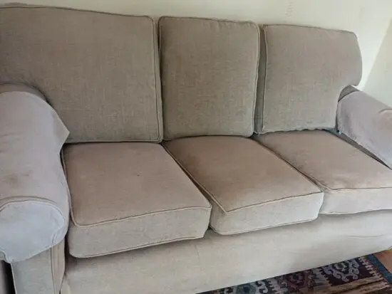 Multi York 3 piece suite with foot stool with storage- cream/green tinge- covers unzip for cleaning