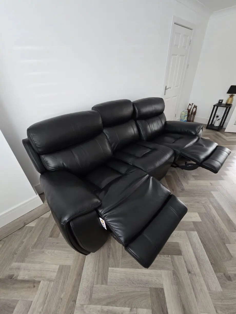 Sofology "Radleigh" Black Leather 3 seater double manual recliners