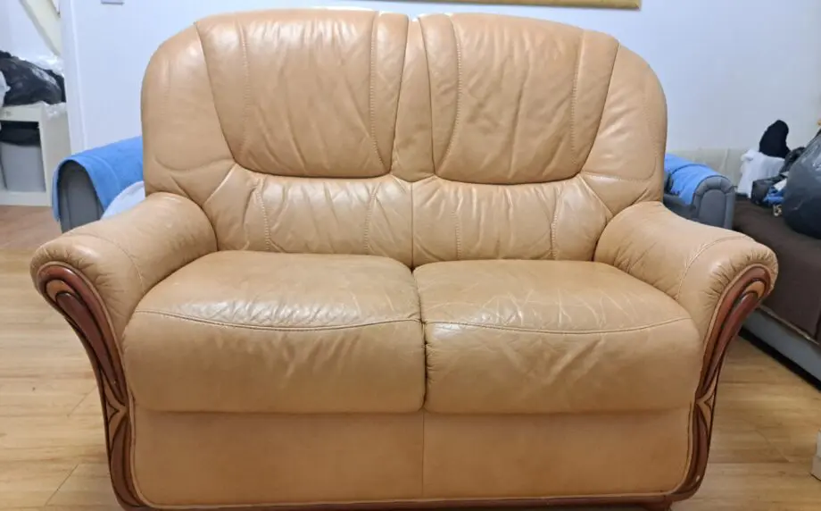 Italian beige/brown leather sofa