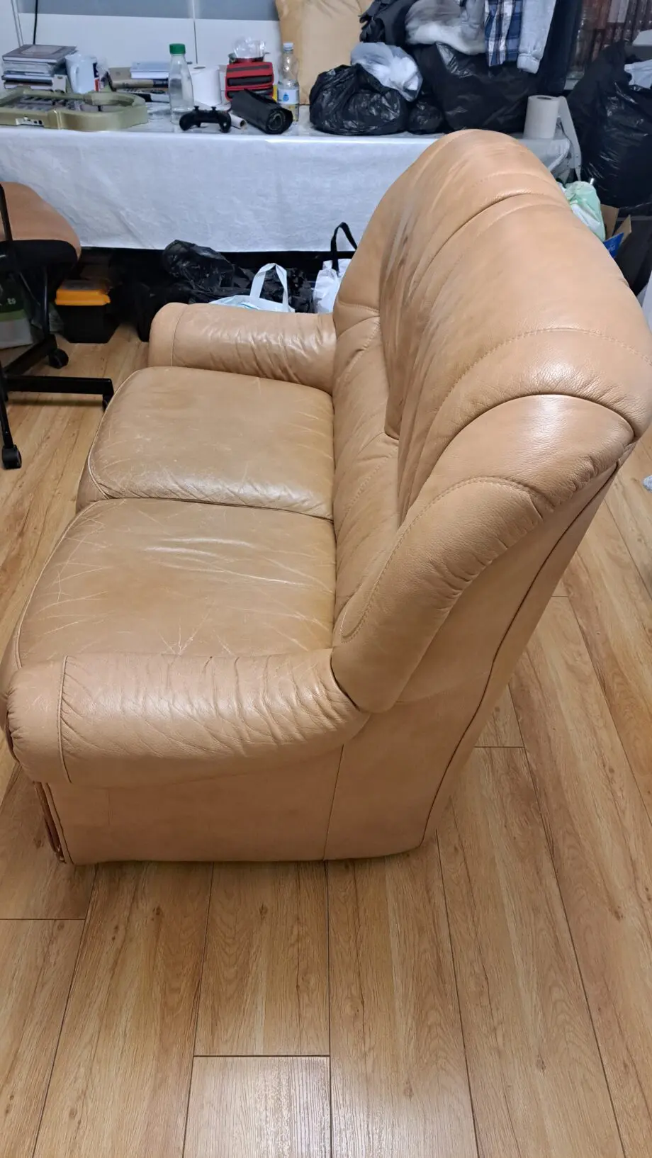 Italian beige/brown leather sofa