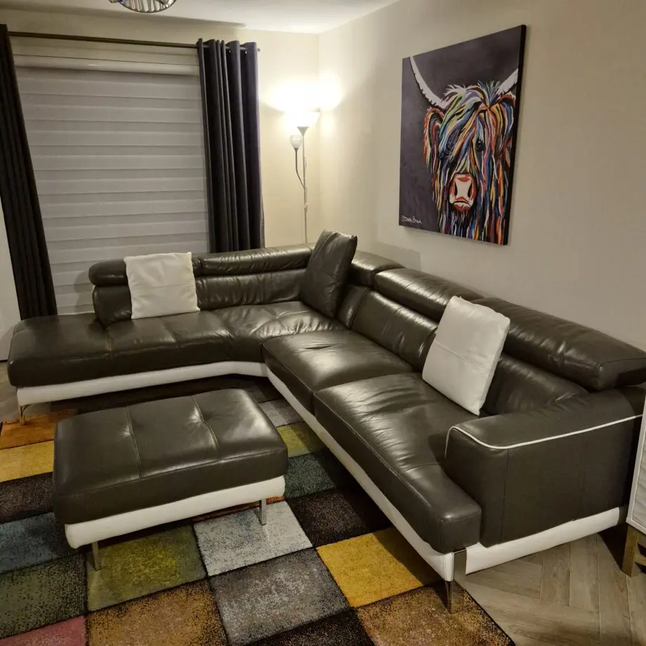 DFS ICONICA STAGE Leather Corner Sofa - Grey and Polar white