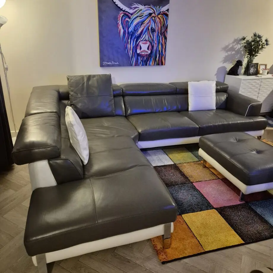 DFS ICONICA STAGE Leather Corner Sofa - Grey and Polar white