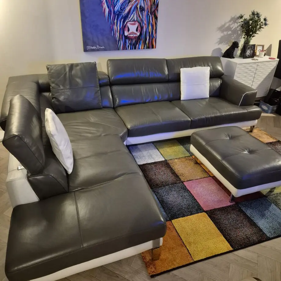 DFS ICONICA STAGE Leather Corner Sofa - Grey and Polar white