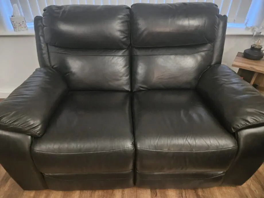 Black leather recliner sofas. 3 seater and 2 seater