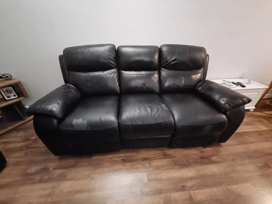 Black leather recliner sofas. 3 seater and 2 seater