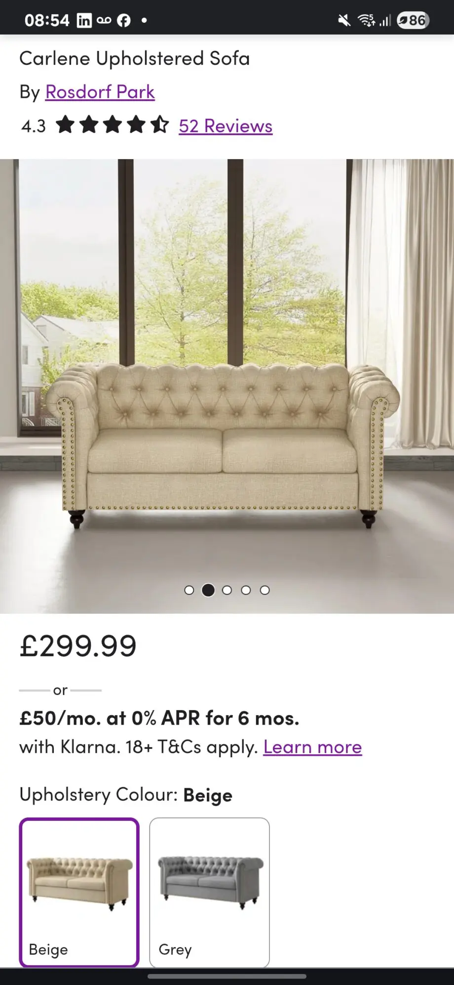 Carlene Upholstered Sofa Chesterfield Style