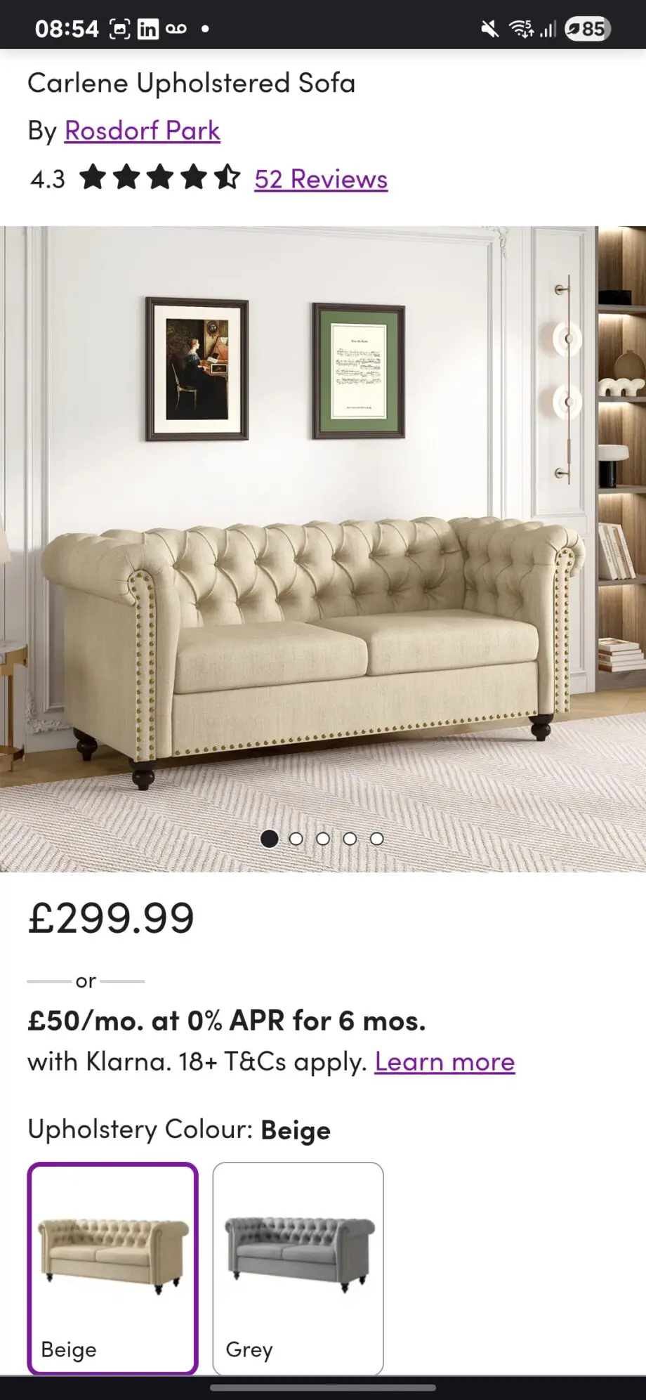 Carlene Upholstered Sofa Chesterfield Style