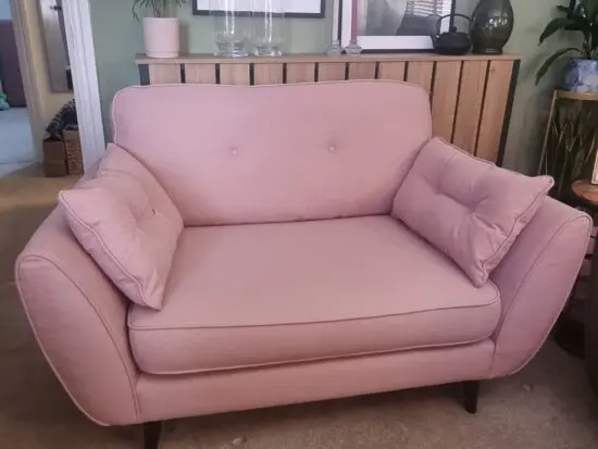 DFS Zinc by French Connection pink cuddler sofa