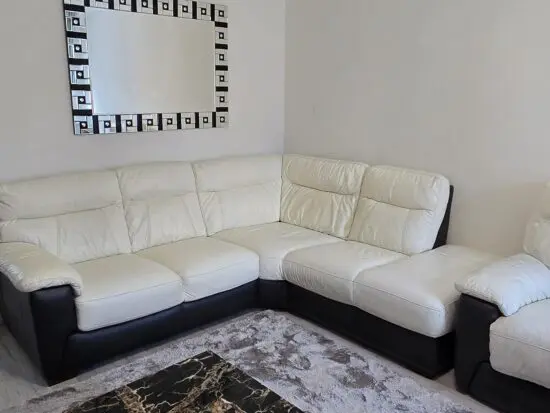 DFS Genuine Leather Corner Sofa Set with Recliner & Storage Footstool – £500 (ONO)