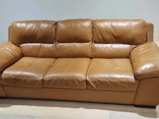 Unknown Tan brown faux leather 3 seater sofa