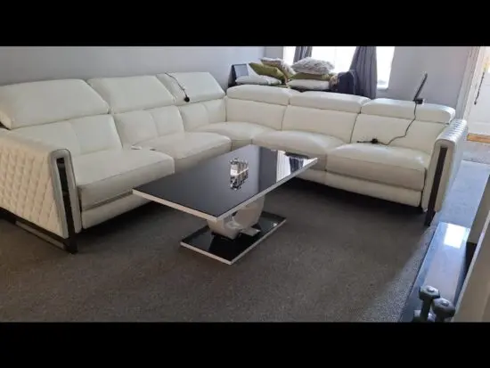 DFS white electric recliner corner sofa